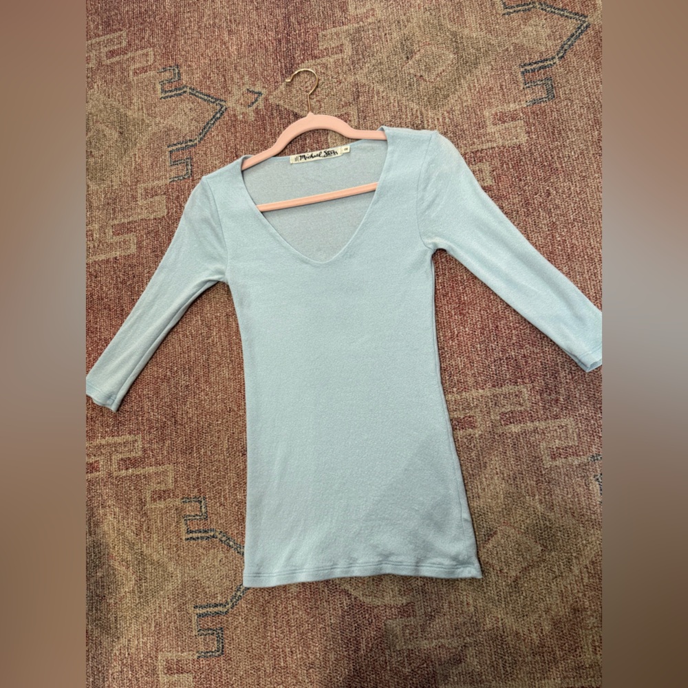 Micheal Stars vintage The original tee v neck 3/4 sleeve one size light blue